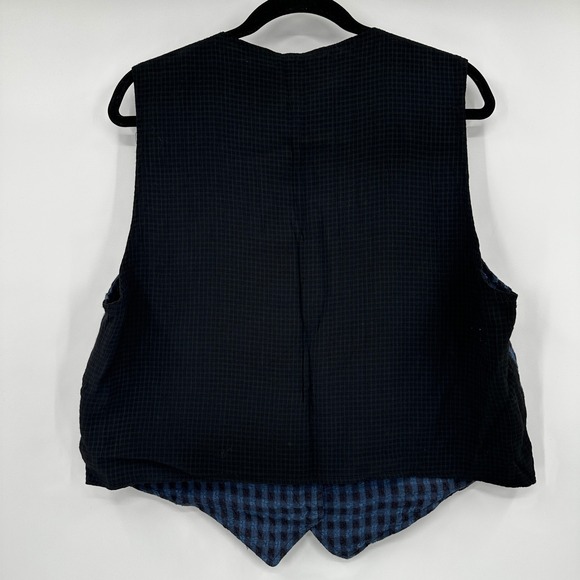 Flax Womens Blue Black Gingham Check Button Front Cropped Vest Small Indie Artsy - Picture 4 of 7